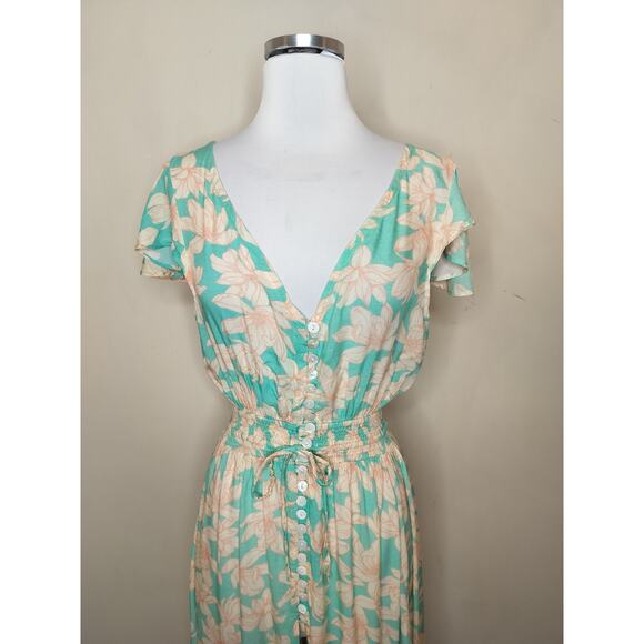 Tiare Hawaii Floral Maxi Dress Open Back Smocked Waist Beach - Picture 2 of 12